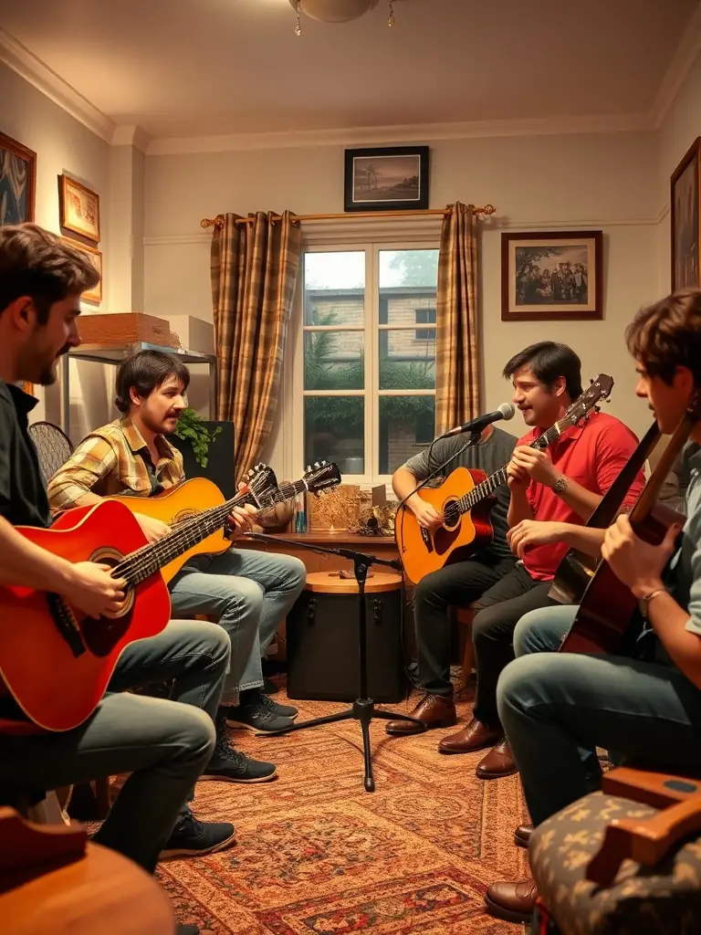 A captivating image of participants learning to play traditional French music instruments during a TEAM C cultural program, emphasizing musical education and cultural heritage.