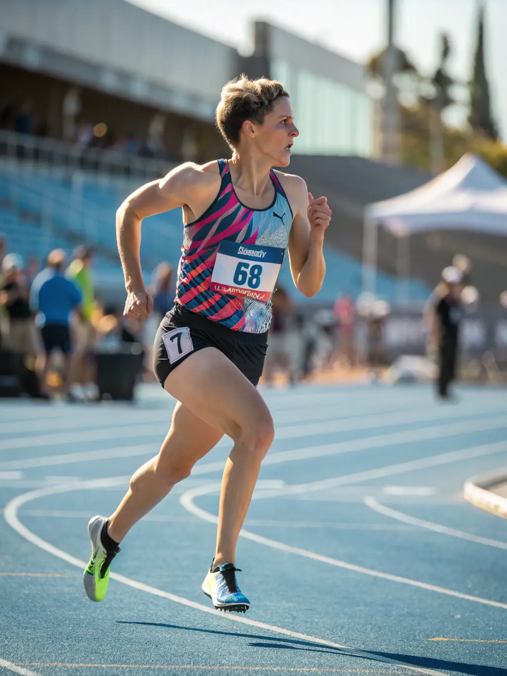 A person smiling confidently after achieving a personal best in a sports activity, highlighting personal growth and accomplishment.