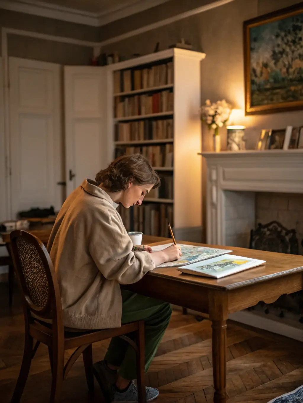 A serene image of participants engaging in a mindful cultural activity, such as painting or music, promoting mental and emotional well-being.